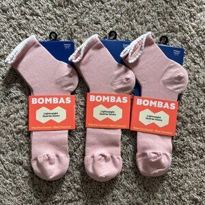 3 Pairs BOMBAS Women's Ruffle Rib Quarter Socks Size M 8-10.5 Pink Lightweight